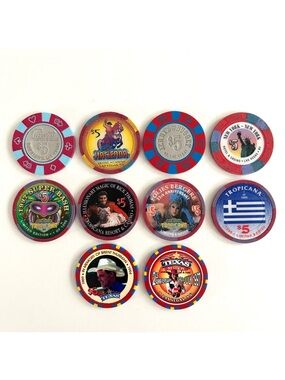 10 $5 Casino Chips from Las Vegas from the 1990s (one is late 80s)
